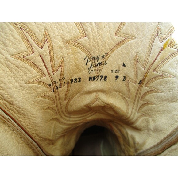 VINTAGE Tony Lama Cowboy Boots Men 9 B Narrow Brown Leather Pointed Toe West USA - Picture 12 of 14